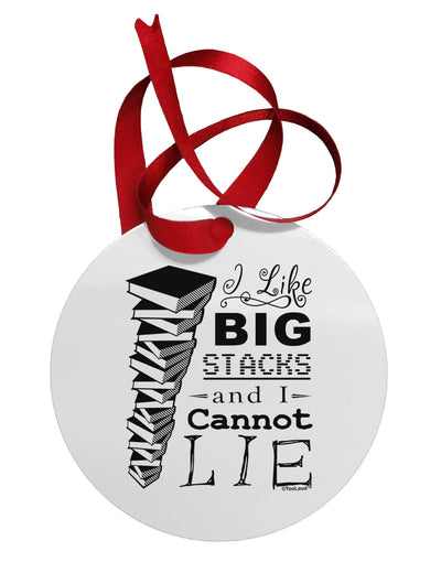 I Like Big Stacks -of books- Circular Metal Ornament-Ornament-TooLoud-White-Davson Sales