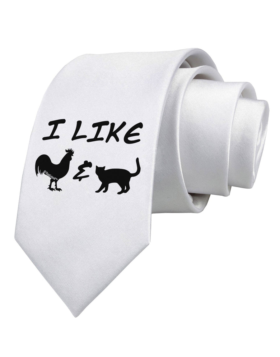 I Like Rooster & Cat Silhouette Printed White Necktie by TooLoud