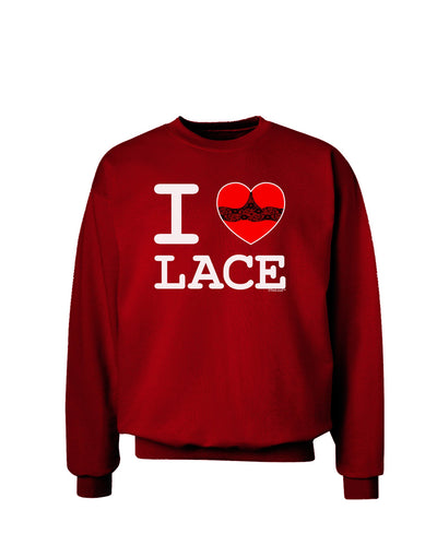 I Love Heart Lace Adult Dark Sweatshirt-Sweatshirts-TooLoud-Deep-Red-Small-Davson Sales