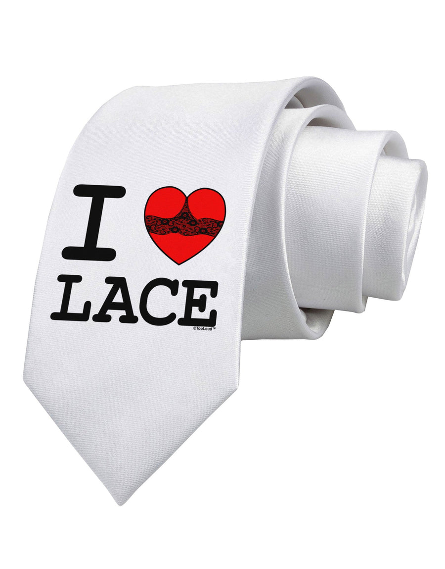 I Love Heart Lace Printed White Necktie