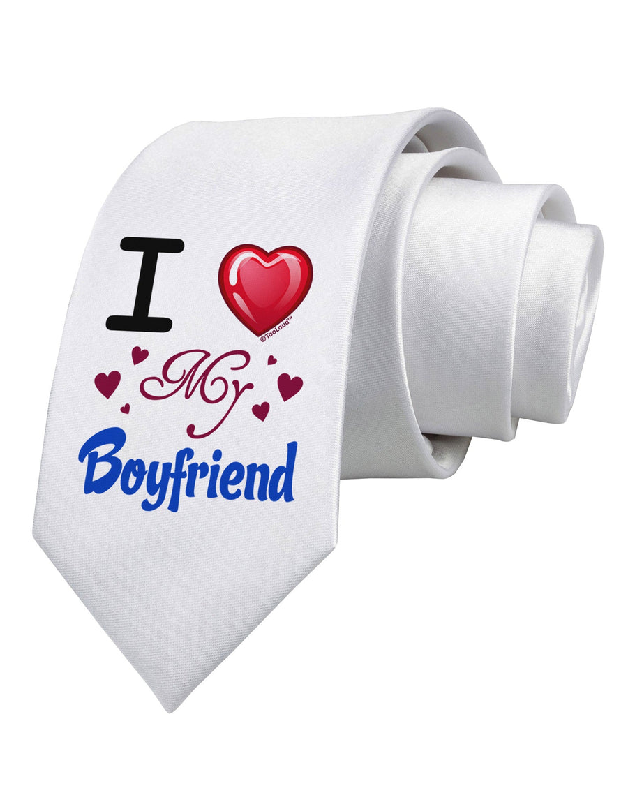 I Love Heart My Boyfriend Printed White Necktie