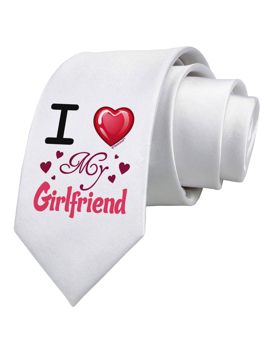 I Love Heart My Girlfriend Printed White Necktie