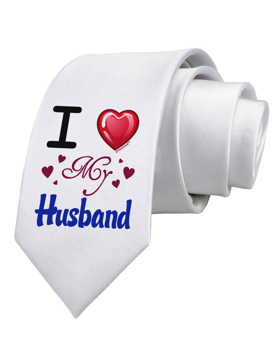 I Love Heart My Husband Printed White Necktie