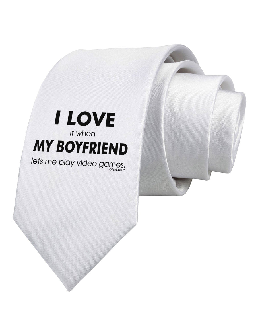 I Love My Boyfriend Videogames Printed White Necktie