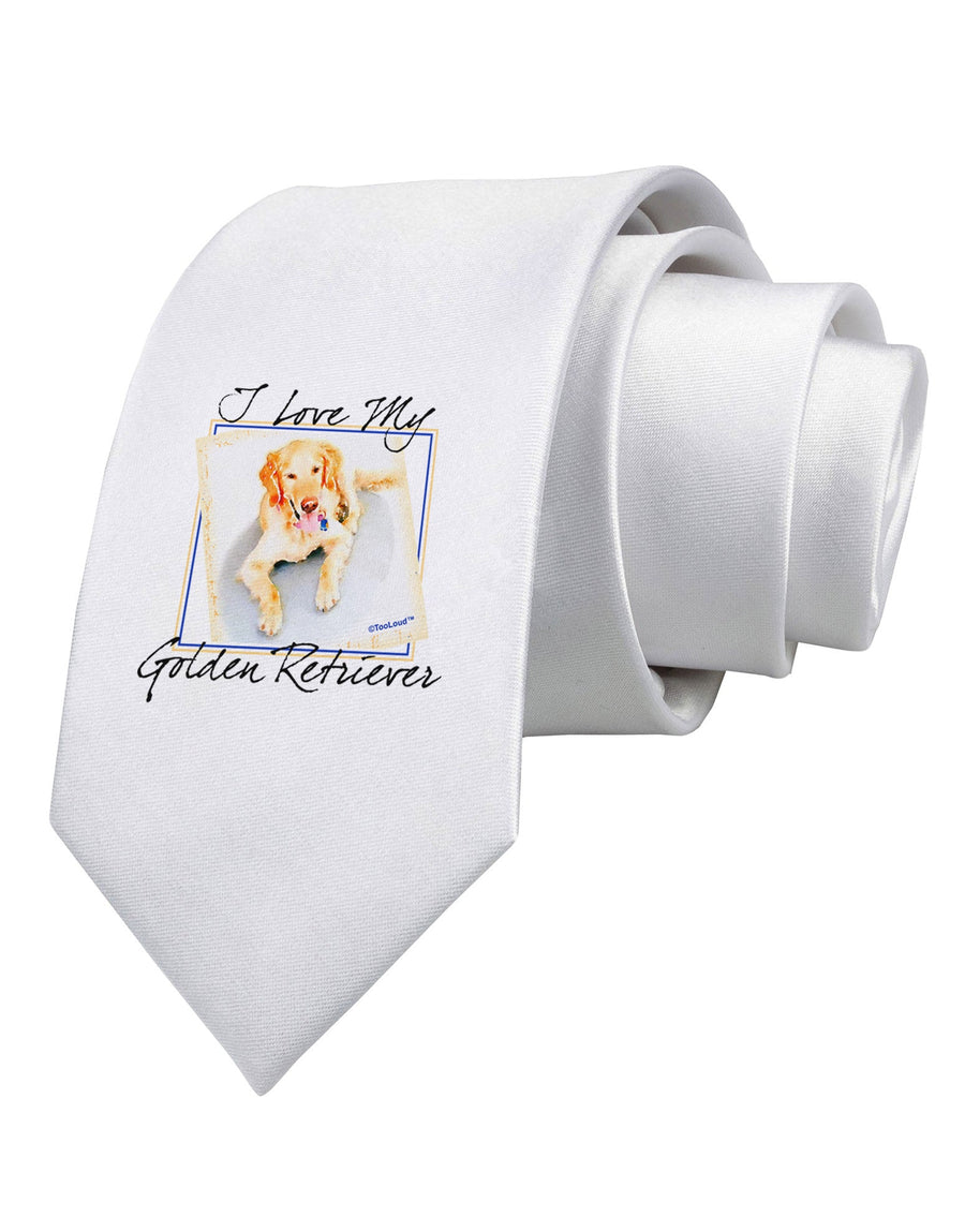 I Love My Golden Retriever Printed White Necktie