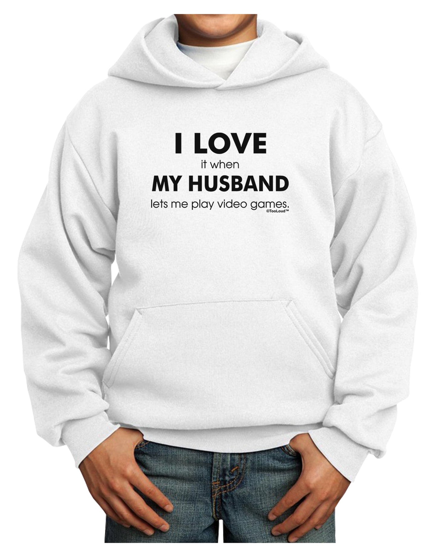 I Love My Husband Videogames Youth Hoodie Pullover Sweatshirt-Youth Hoodie-TooLoud-White-XS-Davson Sales