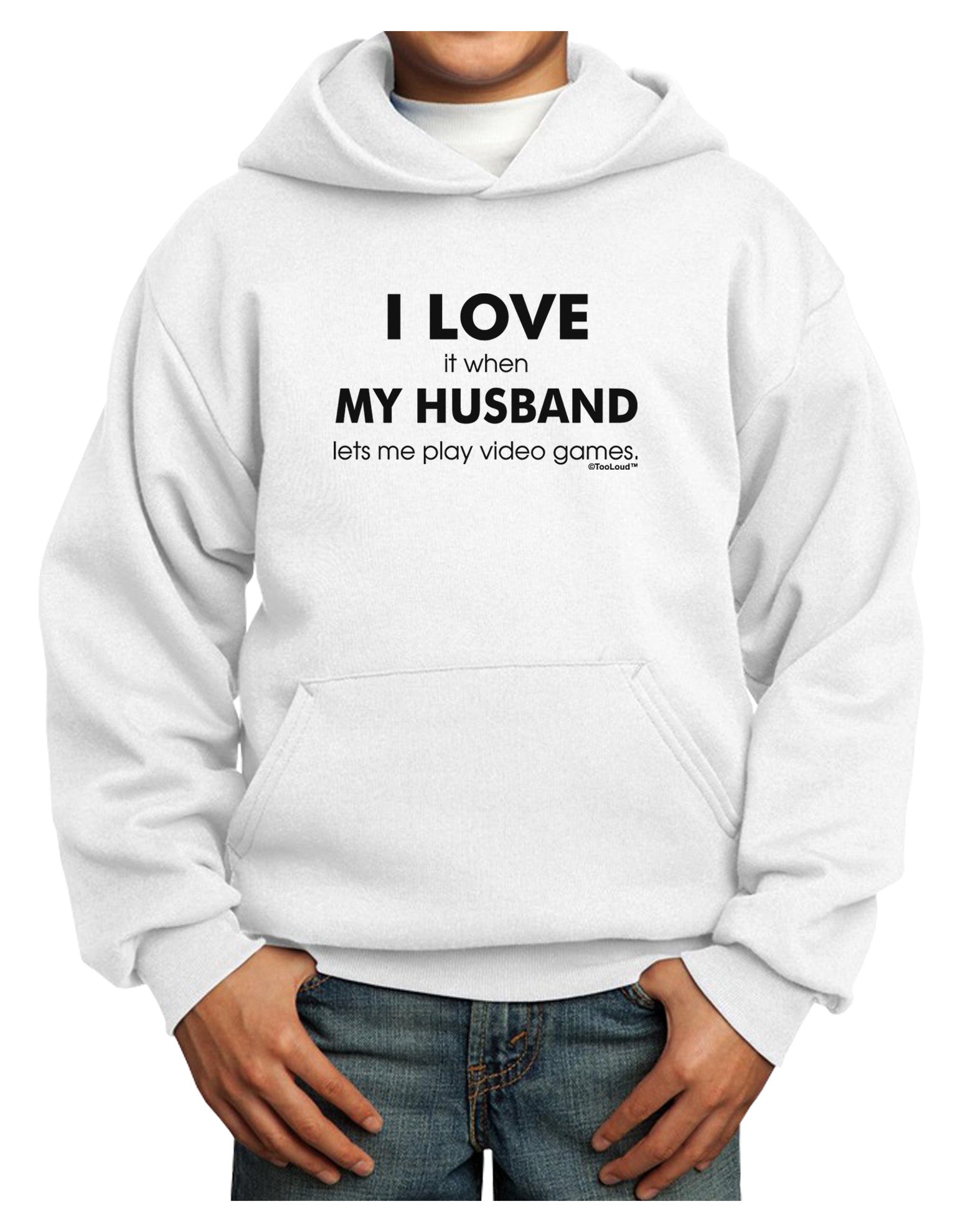 I Love My Husband Videogames Youth Hoodie Pullover Sweatshirt-Youth Hoodie-TooLoud-White-XS-Davson Sales
