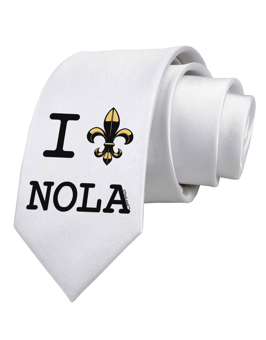 I Love NOLA Fleur de Lis Printed White Necktie