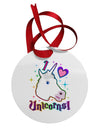 I love Unicorns Circular Metal Ornament-Ornament-TooLoud-White-Davson Sales