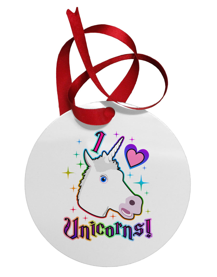 I love Unicorns Circular Metal Ornament-Ornament-TooLoud-White-Davson Sales