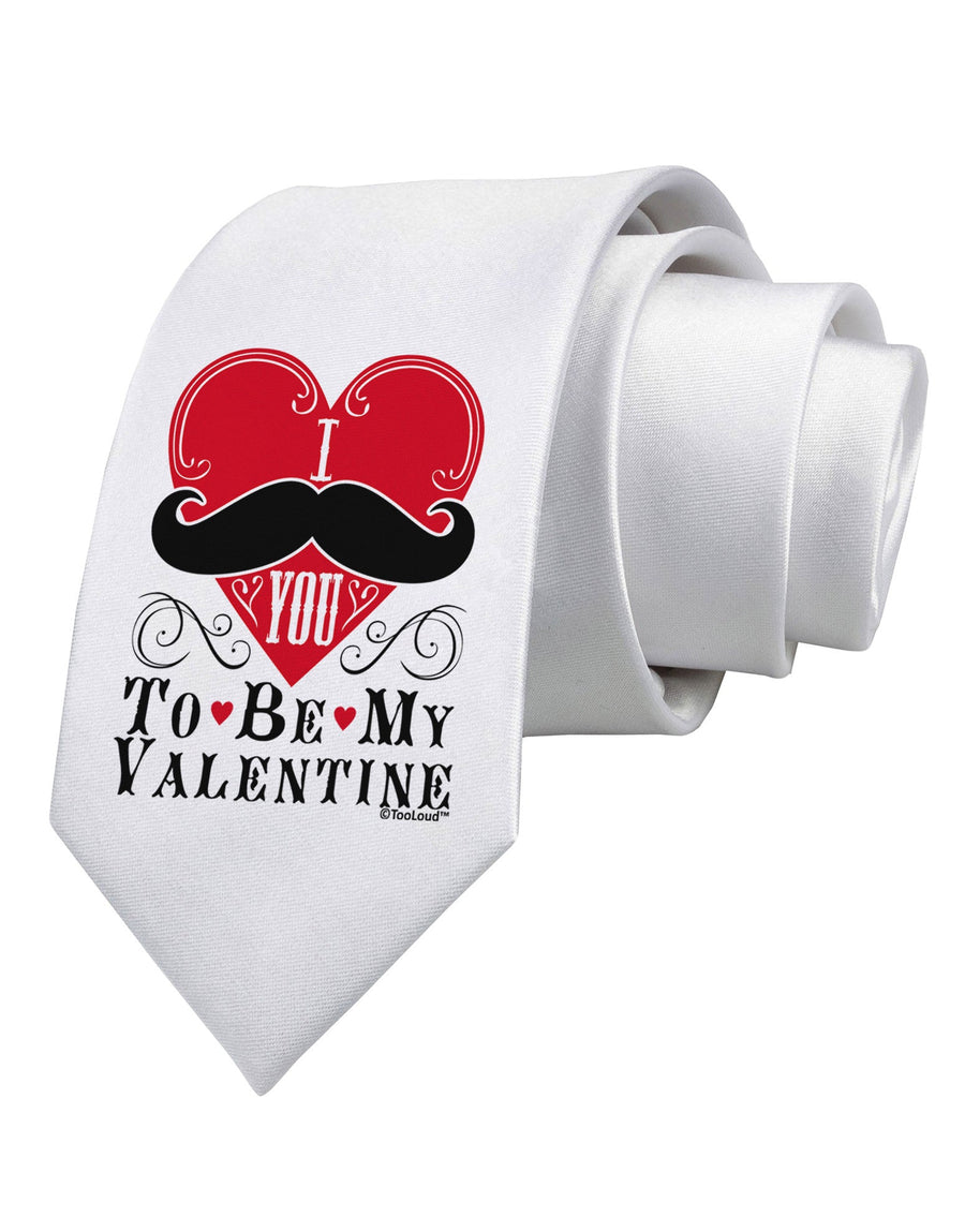 I Mustache You To Be My Valentine Printed White Necktie