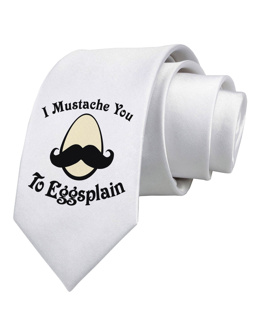 I Mustache You To Eggsplain Printed White Necktie