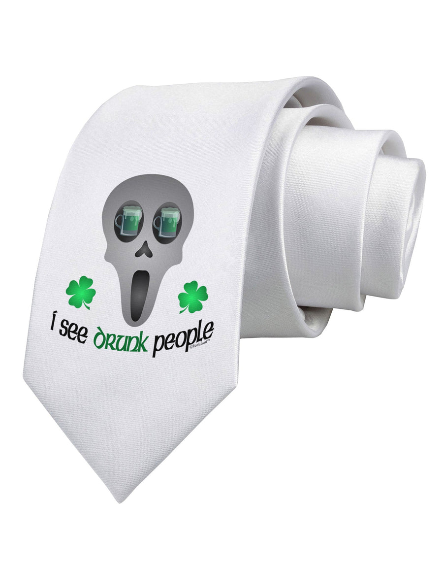 I See Drunk People Printed White Necktie