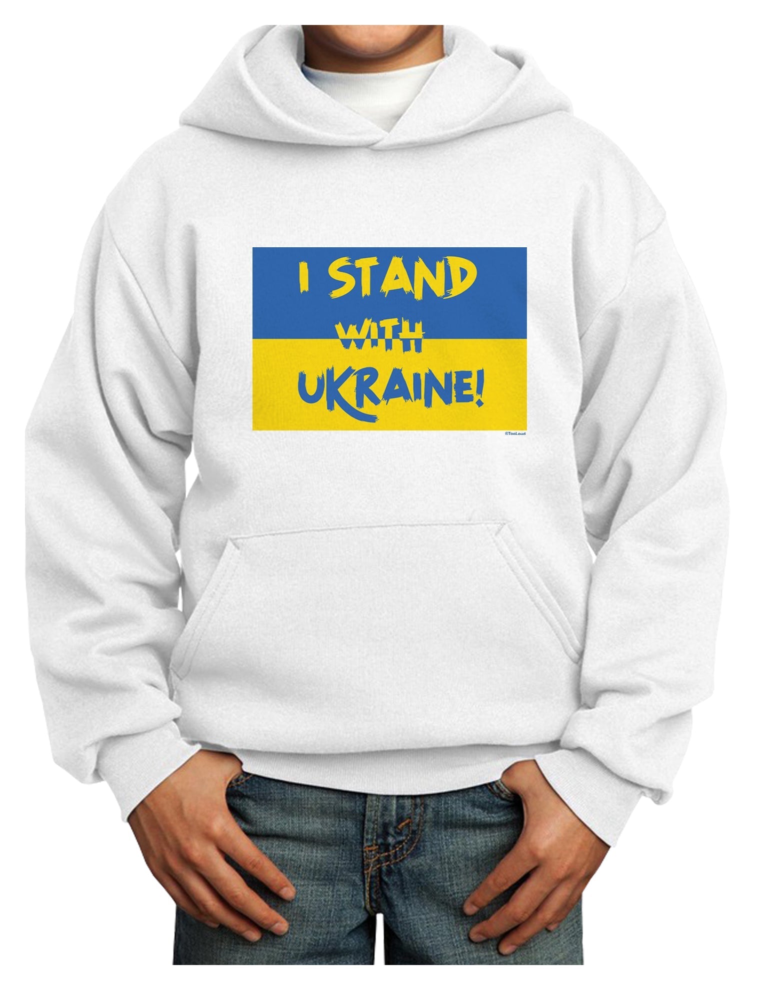 I stand with Ukraine Flag Youth Hoodie Pullover Sweatshirt-Youth Hoodie-TooLoud-White-XS-Davson Sales
