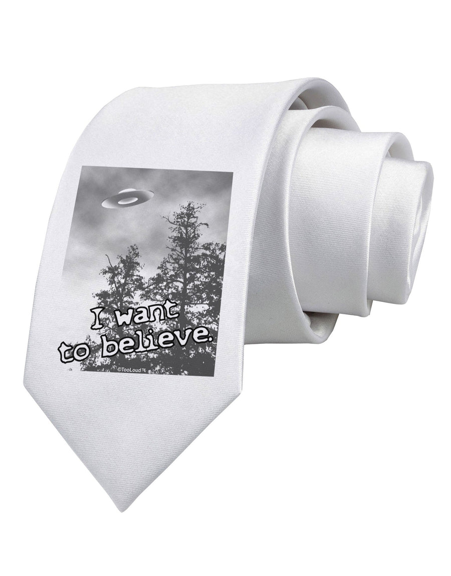 I Want to Believe - UFO Printed White Necktie by TooLoud