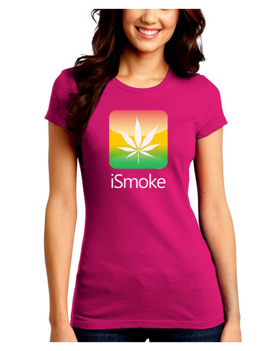 iSmoke Logo - Marijuana Leaf Juniors Crew Dark T-Shirt-T-Shirts Juniors Tops-TooLoud-Hot-Pink-Juniors Fitted Small-Davson Sales