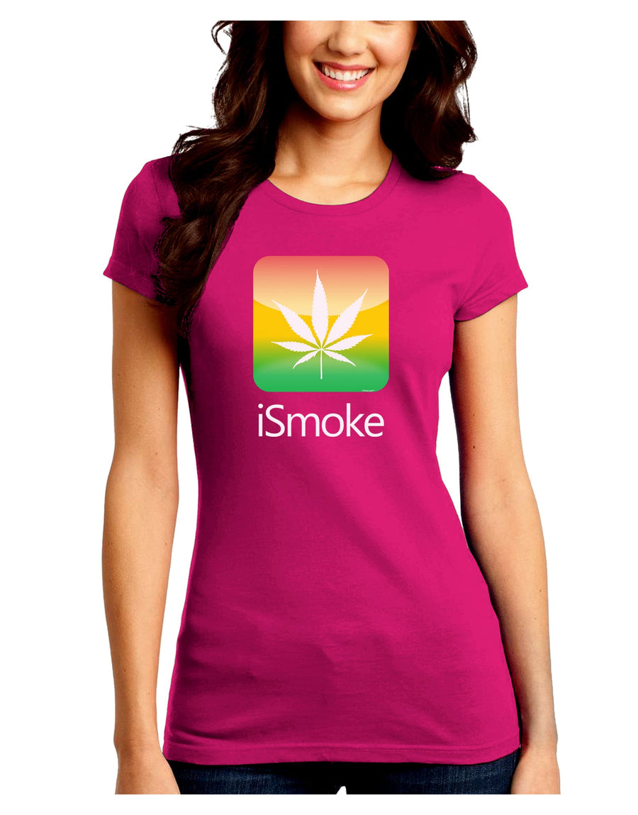 iSmoke Logo - Marijuana Leaf Juniors Crew Dark T-Shirt-T-Shirts Juniors Tops-TooLoud-Black-Juniors Fitted Small-Davson Sales