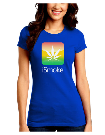 iSmoke Logo - Marijuana Leaf Juniors Crew Dark T-Shirt-T-Shirts Juniors Tops-TooLoud-Royal-Blue-Juniors Fitted Small-Davson Sales