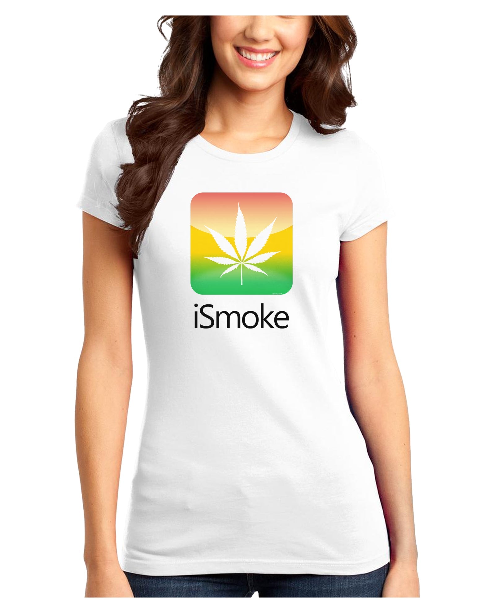 iSmoke Logo - Marijuana Leaf Juniors T-Shirt-Womens Juniors T-Shirt-TooLoud-White-Juniors Fitted XS-Davson Sales