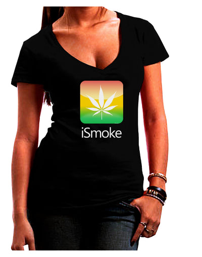 iSmoke Logo - Marijuana Leaf Juniors V-Neck Dark T-Shirt-Womens V-Neck T-Shirts-TooLoud-Black-Small-Davson Sales