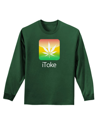 iToke Logo - Marijuana Leaf Adult Long Sleeve Dark T-Shirt-TooLoud-Dark-Green-Small-Davson Sales