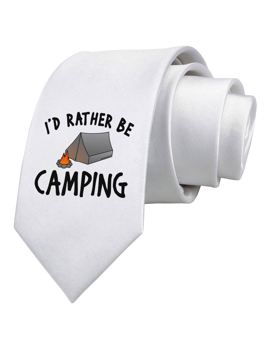 I'd Rather Be Camping Printed White Necktie