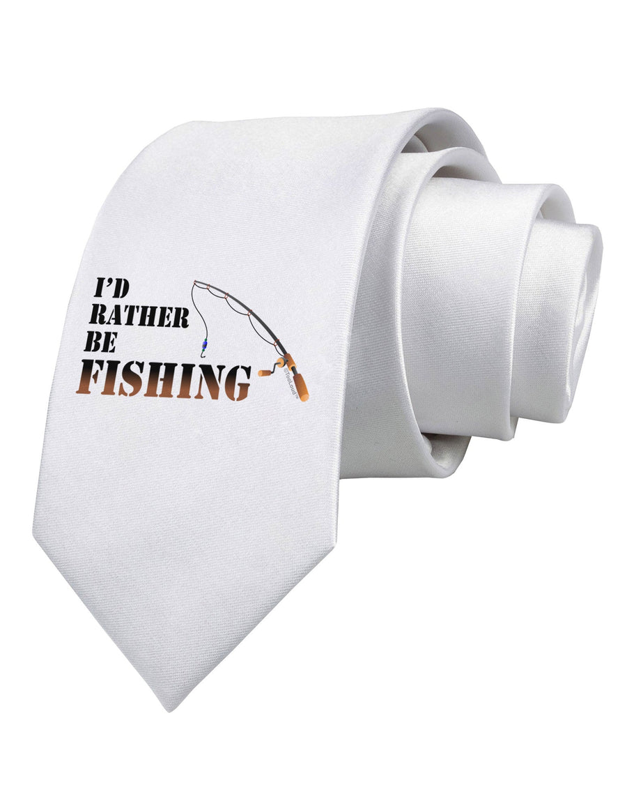 I'd Rather Be Fishing Printed White Necktie