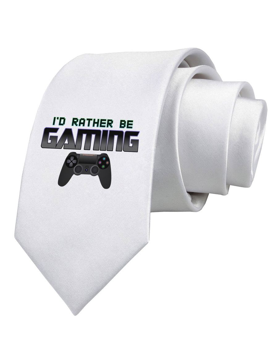 I'd Rather Be Gaming Printed White Necktie