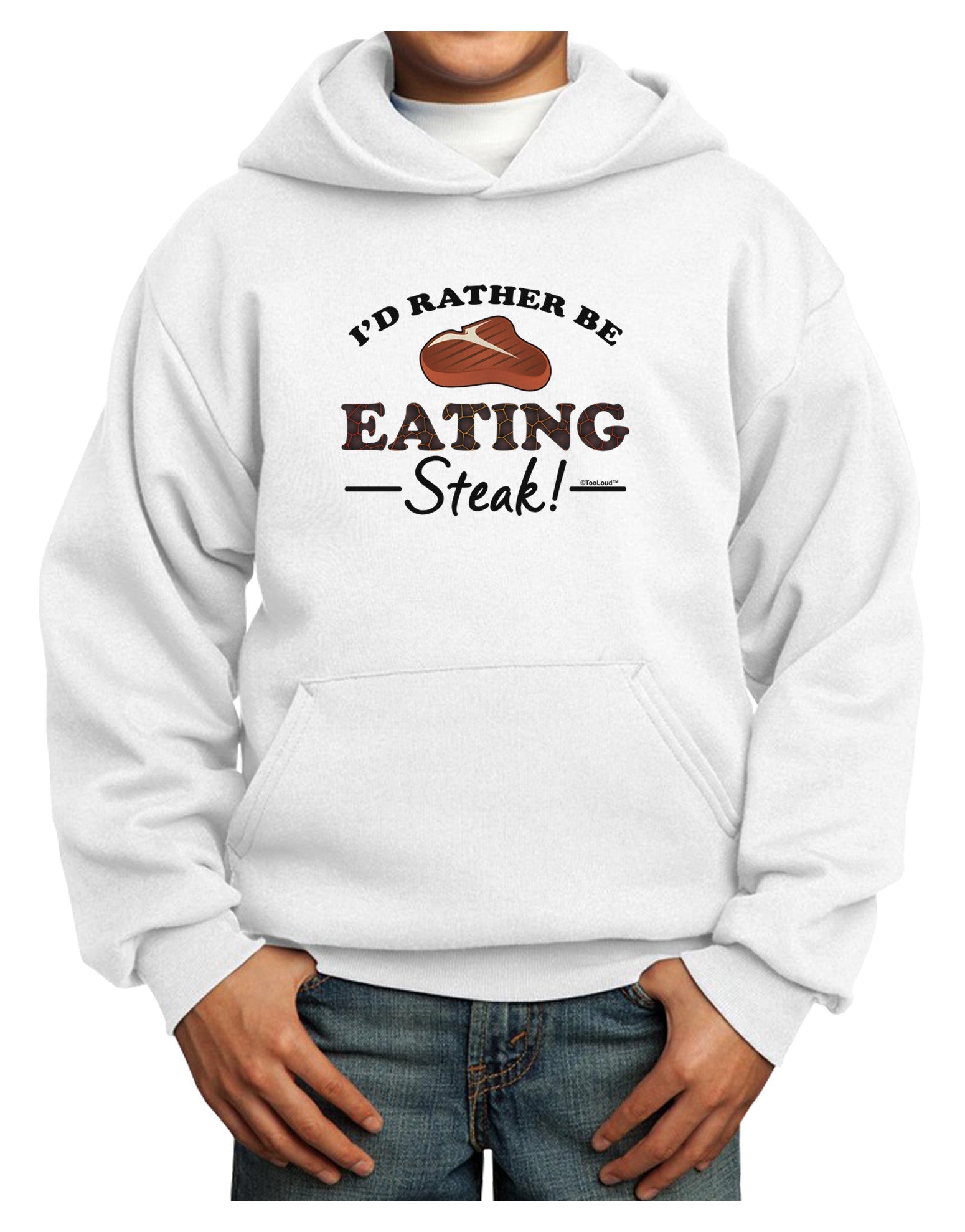 I'd Rather - Steak Youth Hoodie Pullover Sweatshirt-Youth Hoodie-TooLoud-White-XS-Davson Sales