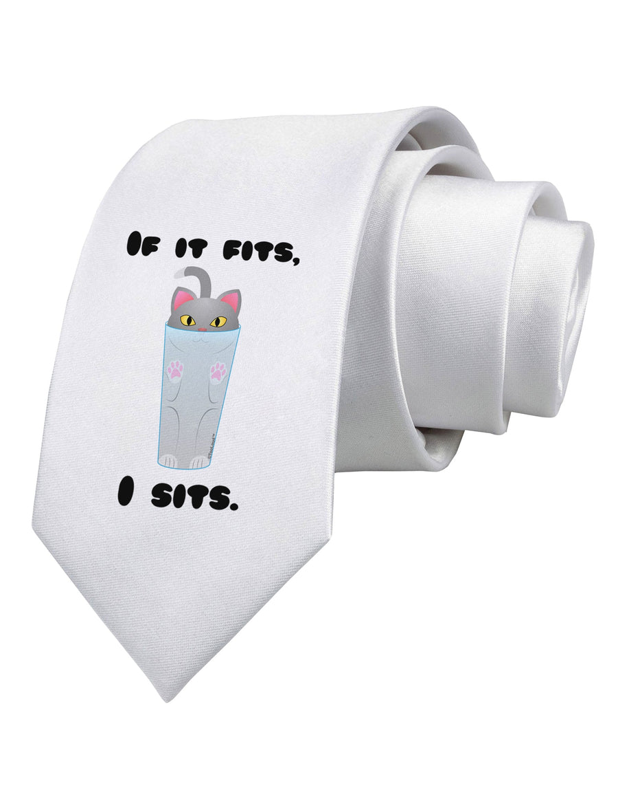 If It Fits - Cute Cat Design Printed White Necktie by TooLoud