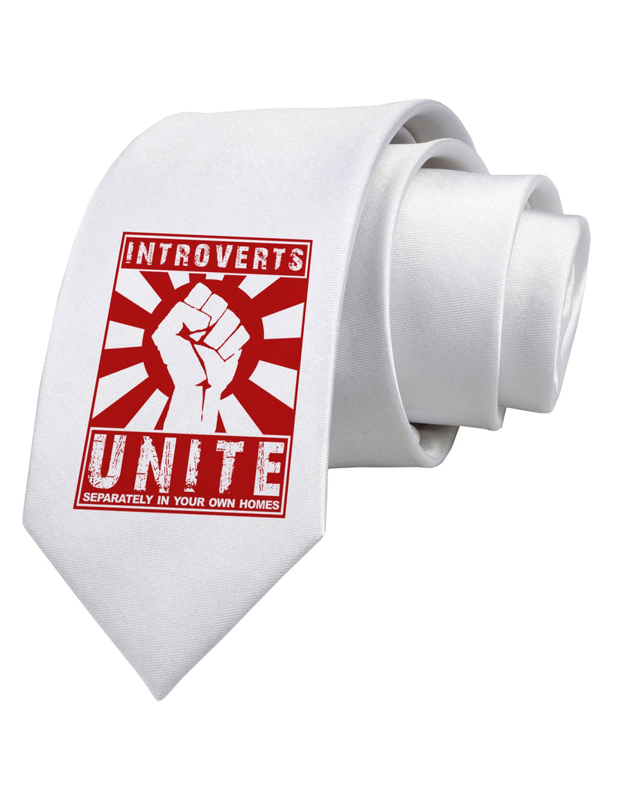 Introverts Unite Funny Printed White Necktie by TooLoud