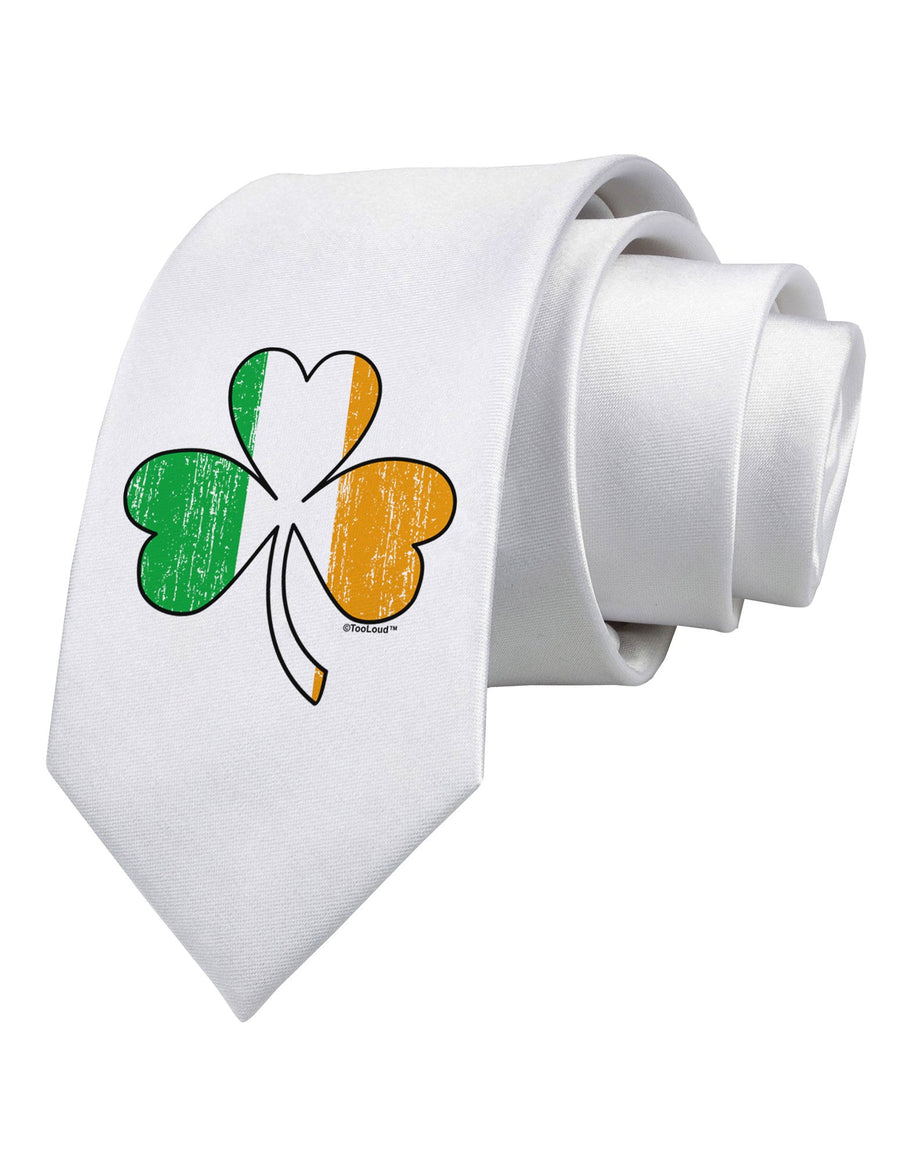 Irish Flag - Shamrock Distressed Printed White Necktie by TooLoud