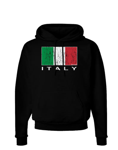 Italian Flag - Italy Text Distressed Dark Hoodie Sweatshirt by TooLoud-Hoodie-TooLoud-Black-Small-Davson Sales