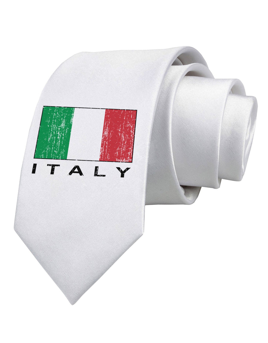 Italian Flag - Italy Text Distressed Printed White Necktie by TooLoud