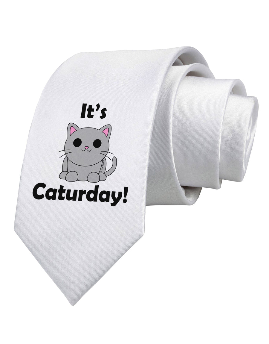 It's Caturday Cute Cat Design Printed White Necktie by TooLoud