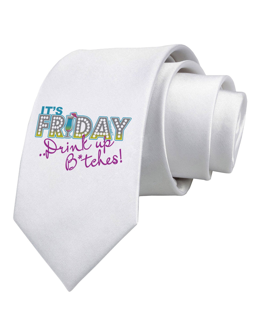 It's Friday - Drink Up Printed White Necktie