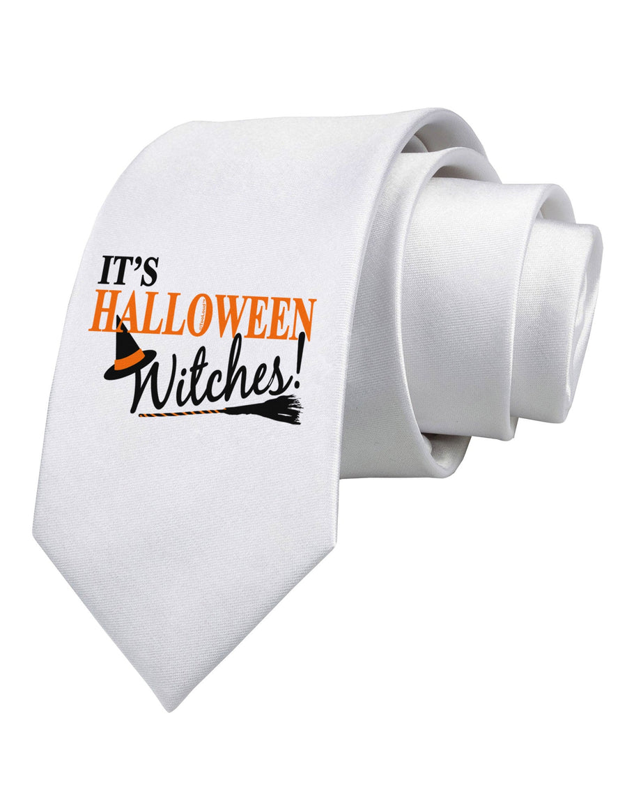 It's Halloween Witches Hat Printed White Necktie