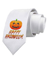 Jack-O-Lantern Watercolor Halloween Printed White Necktie