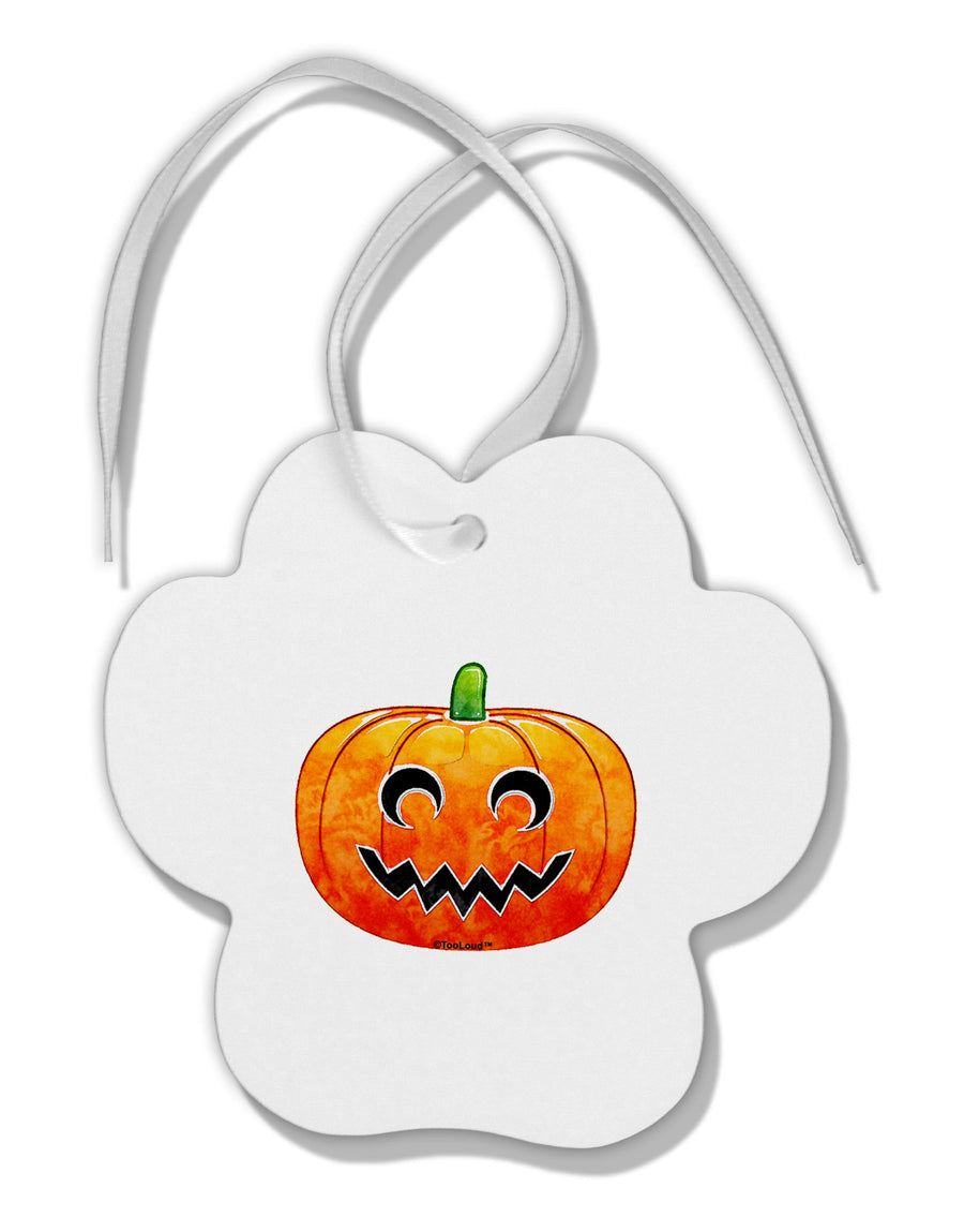 Jack-O-Lantern Watercolor Paw Print Shaped Ornament-Ornament-TooLoud-White-Davson Sales