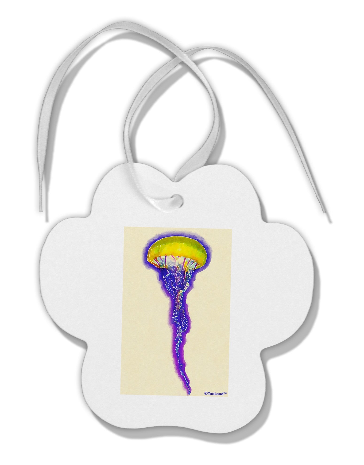 Jellyfish Outlined in Purple Watercolor Paw Print Shaped Ornament-Ornament-TooLoud-White-Davson Sales