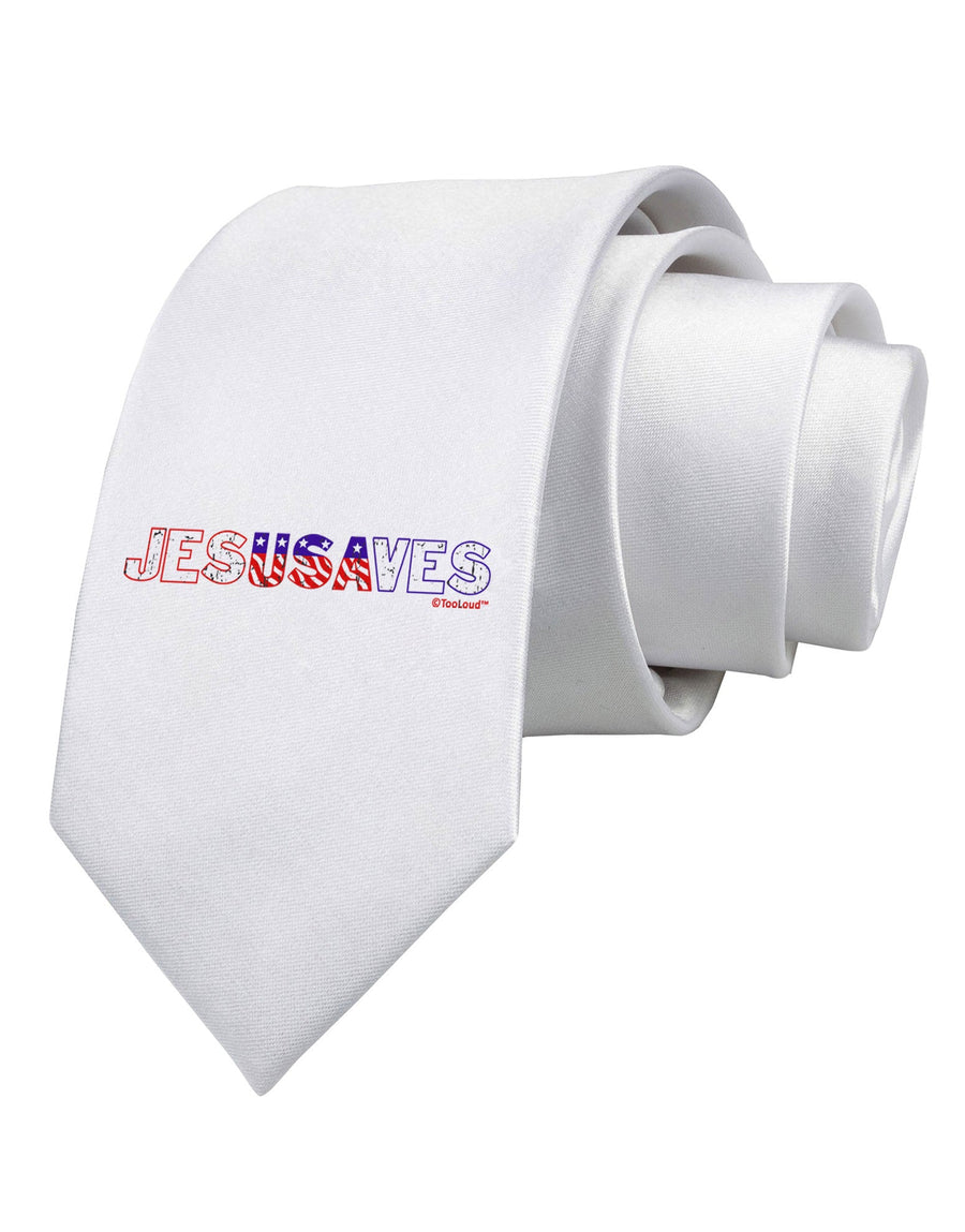 JesUSAves - Jesus Saves USA Design Printed White Necktie by TooLoud