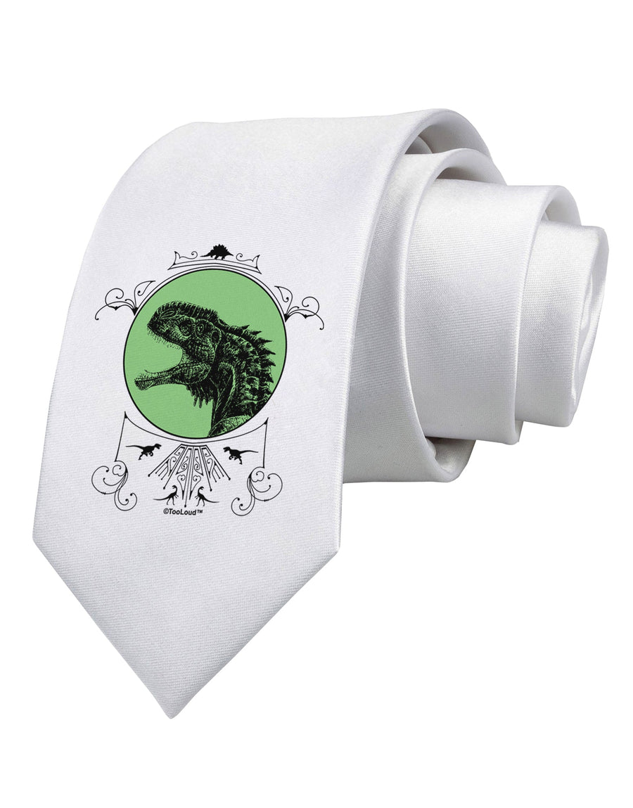 Jurassic Dinosaur Face Printed White Necktie by TooLoud