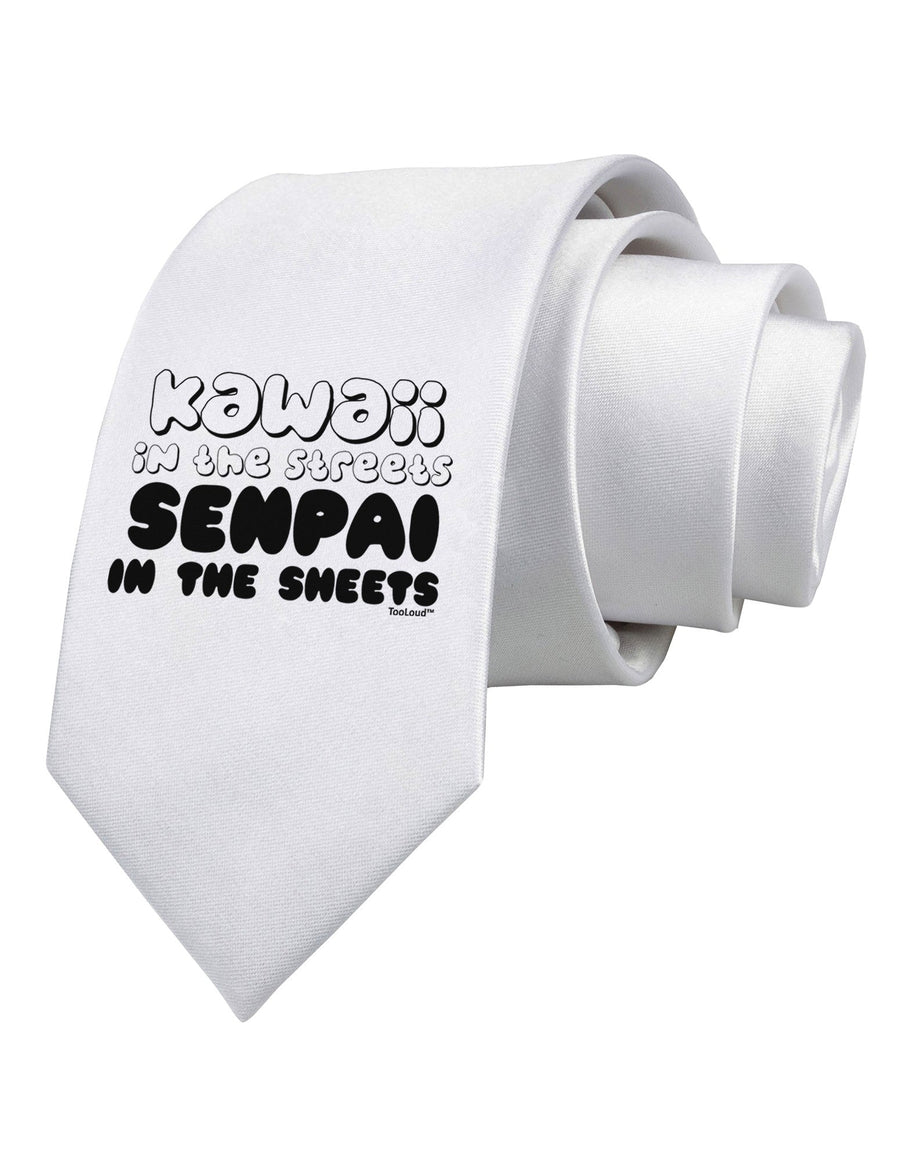 Kawaii in the Streets Senpai in the Sheets Printed White Necktie by TooLoud