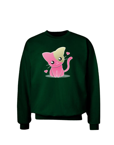 Kawaii Kitty Adult Dark Sweatshirt-Sweatshirts-TooLoud-Deep-Forest-Green-Small-Davson Sales