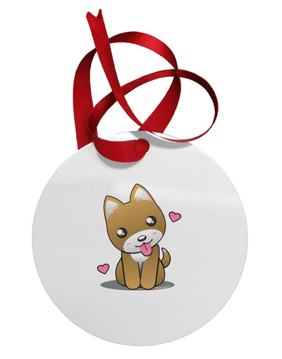 Kawaii Puppy Circular Metal Ornament-Ornament-TooLoud-White-Davson Sales