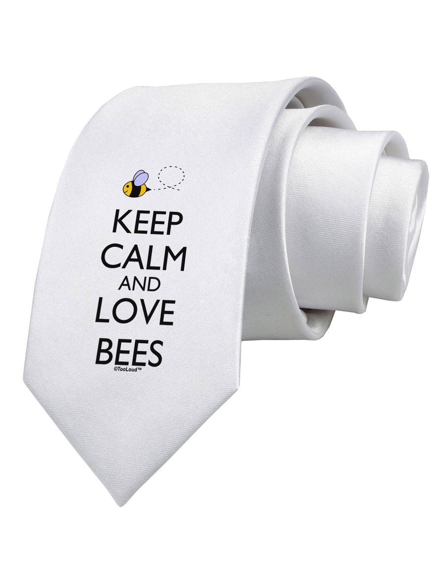 Keep Calm and Love Bees Color Printed White Necktie