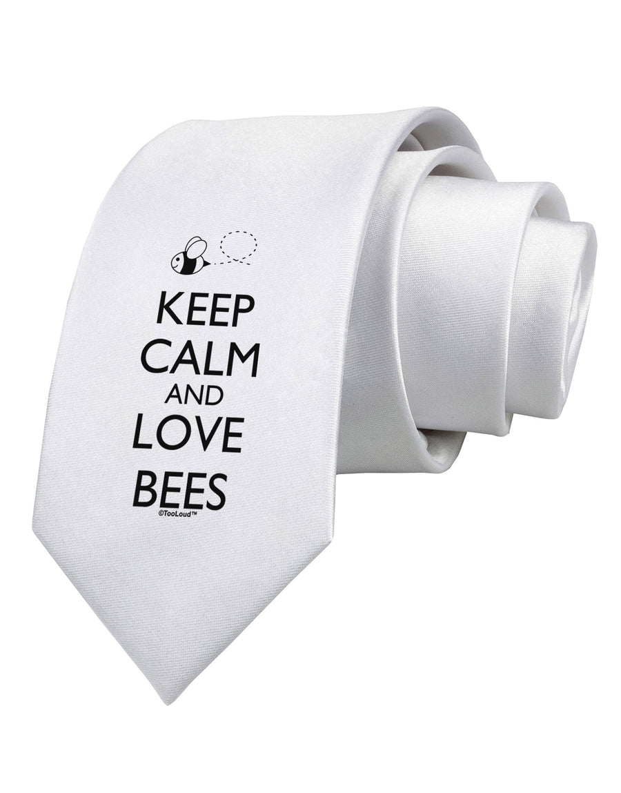 Keep Calm and Love Bees Printed White Necktie