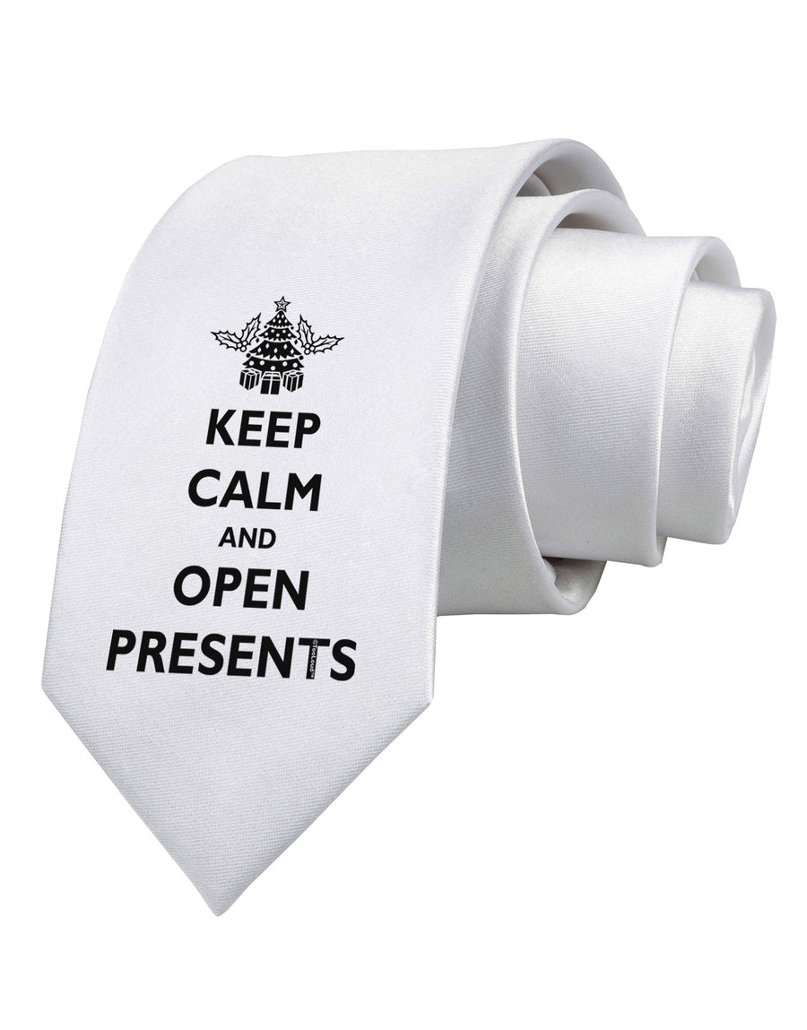 Keep Calm and Open Presents Christmas Printed White Necktie