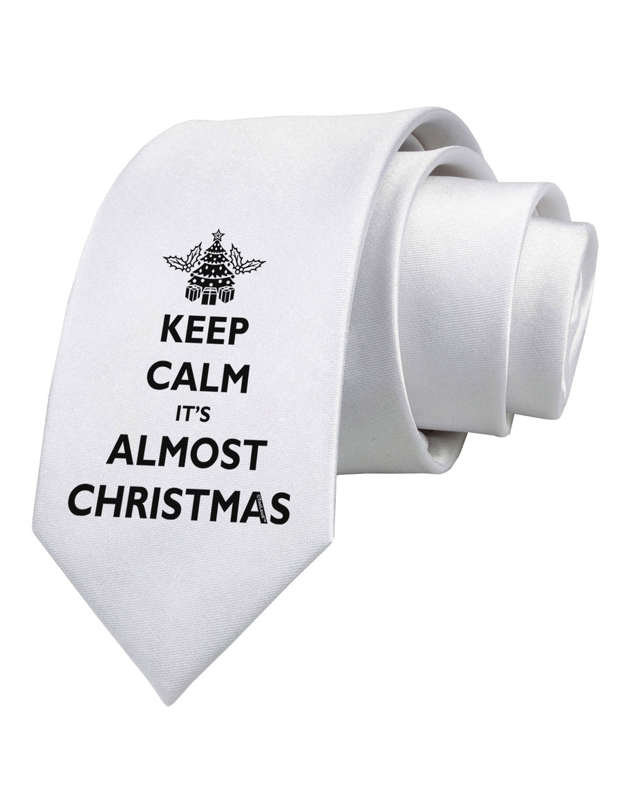 Keep Calm It's Almost Christmas Printed White Necktie