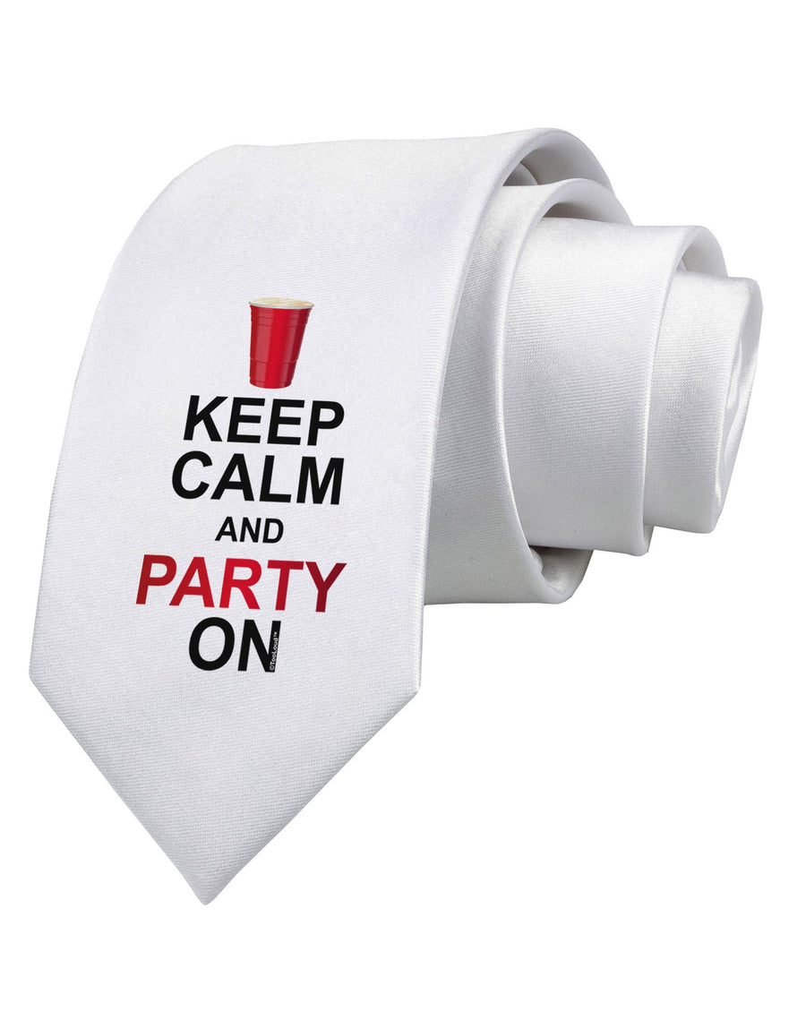 Keep Calm - Party Beer Printed White Necktie